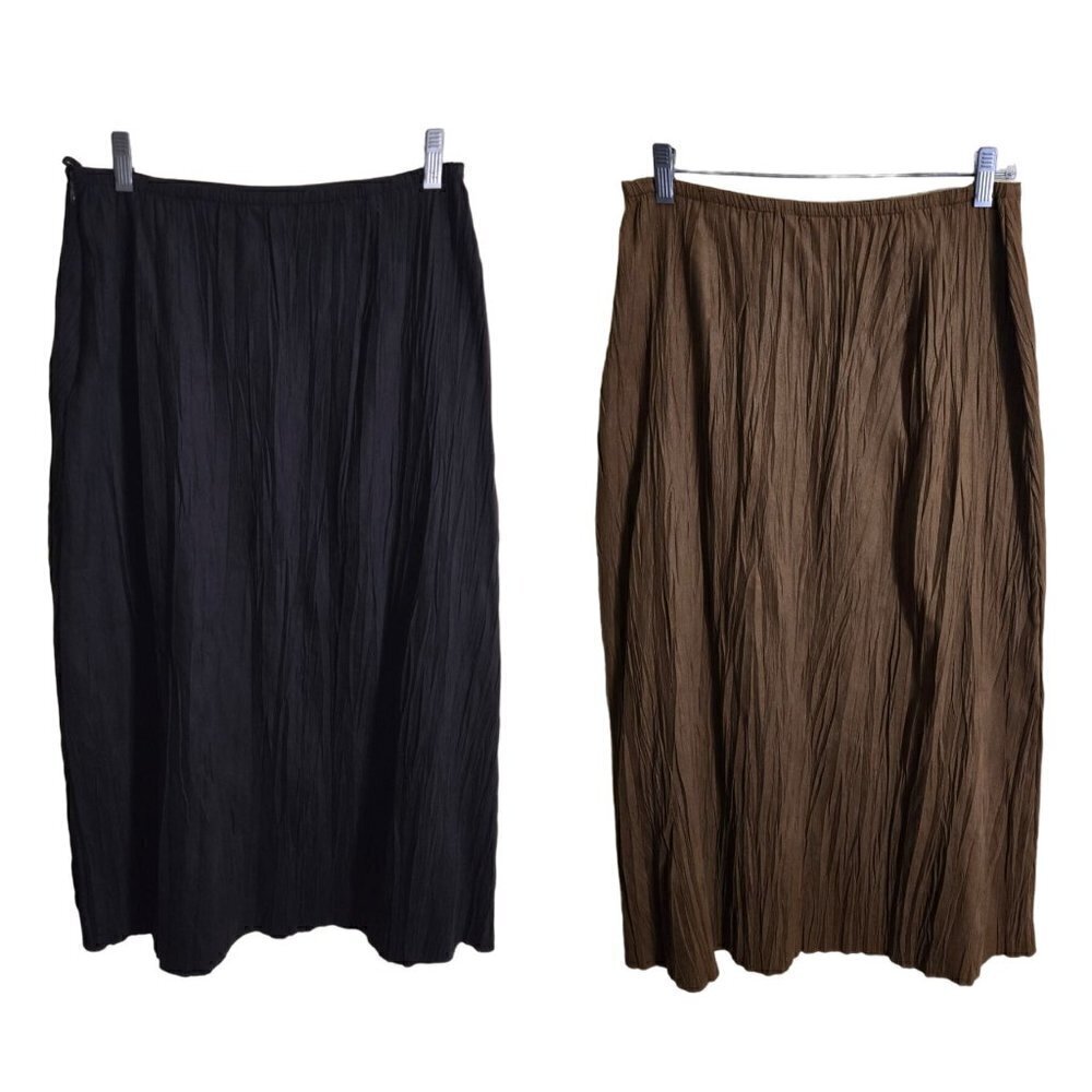 Lot Of 2 J. Jill Vintage Crinkle Midi Skirt Brown Black Size 8p